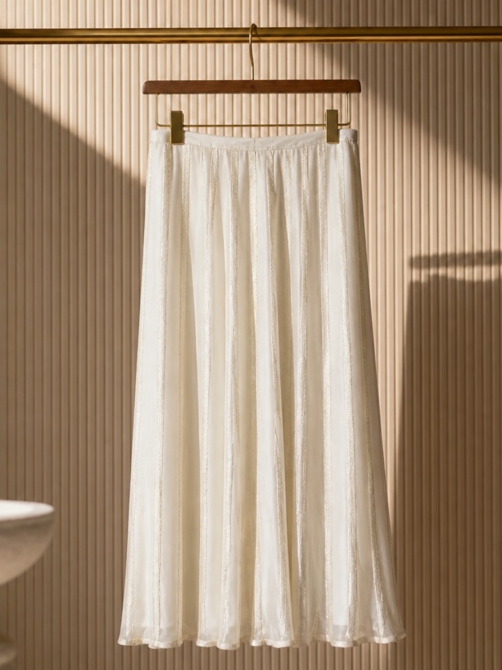 L'Academie Cream Sheer midi skirt